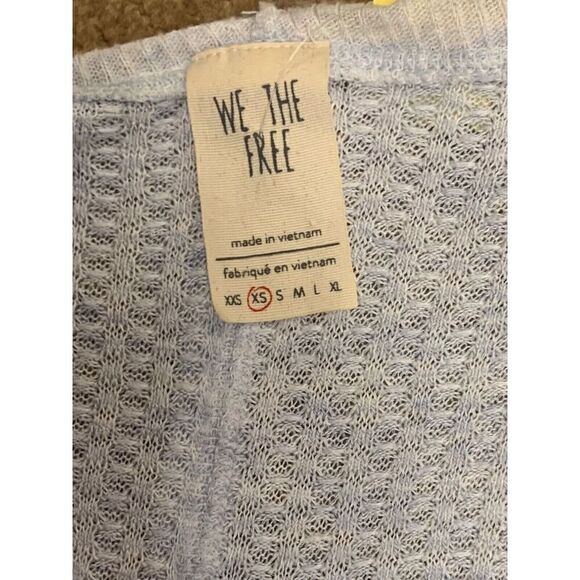 28- Free People CATALINA Blue Gray THERMAL RAW BOHO Tunic Shirt Top XS - Picture 5 of 7